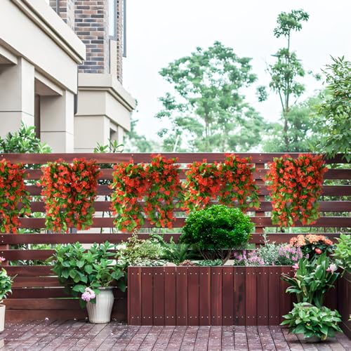 ZFProcess 2PCS Artificial Hanging Flowers, Fake Hanging Plants Violet Vines UV Resistant for Wall Home Room Garden Wedding Indoor Outdoor Spring Summer Decoration(Red) - color: Red