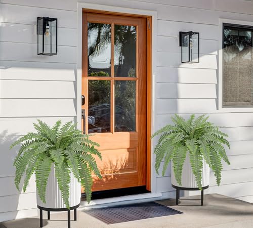 Artificial Fern Plants in Pot 34.6" Large Artificial Boston Fern 39 Leaves for Outdoors & Indoor Faux Potted Plant Fake Ferns Bush Plant for Patio Garden Farmhouse Porch Home Decor Dusty Green - color: Black Pot - Dusty Green Large