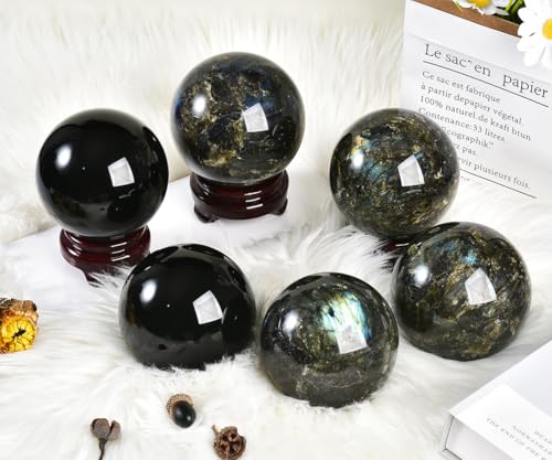 Labradorite Crystal Ball with Stand Large Crystals Sphere Decorative Ball Meditation Witchcraft Home Decor 80-90mm/3.1-3.5" - color: Labradorite, size: 3.1 - 3.5 inches