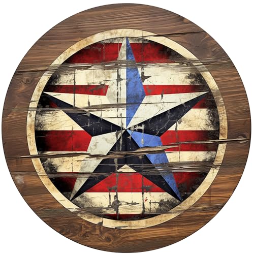 Rustic Wall Decor Wall Plaque Sign Round Metal Tin Sign American flag Wreath Round Welcome Door Hanging,Suitable for Home Garden Kitchen Bar Cafe Restaurant Garage Wall Decor Retro Vintage 8x8 Inch (US Star) - color: US Star