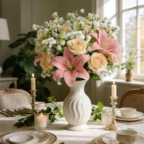 12pcs Babys Breath Artificial Flowers, White Real Touch Faux Baby Breath Flowers Artificial Bulk, Fake Gypsophila for Wedding Bouquet Home Arrangements Garden Party Decor (Each Stem has 5 Branches)
