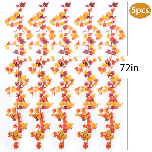 mizii 5 Packs 360" Artificial Vines Fall Ivy Garland Fake Vine Realistic Silk Leaves Faux Hanging Plants Greenery Decoration for Outdoors Wedding Party Indoor Mantle Bedroom Fall Decor (Fall Ivy) - color: Fall Ivy