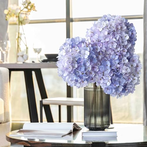 ZYTUYO 3PCS Purple Hydrangea Artificial Flowers 25.6" Large Fake Hydrangeas Flowers with Stems Faux Silk Bouquet for Indoor Home Decor Table Wedding Party Floral Outdoor Centerpieces - color: Light Purple