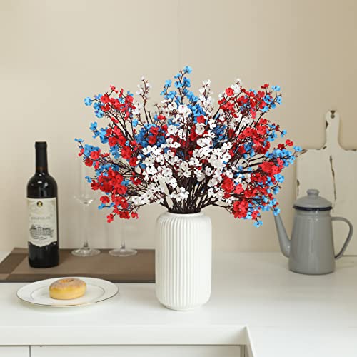 Hananona 10 Pcs 4th of July Flowers Artificial Babys Breath Fake Silk Red White Blue Patriotic Flowers for Independence Day Home Decor Floral Arrangement Table Centerpieces (10, Mix) - color: Red, White, Blue