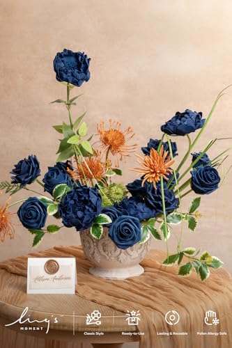 Ling's moment Artificial Flowers Fake Roses Faux Foam Peony Combo for DIY Wedding Bouquets Centerpieces Arrangements Bridal Shower Party Home Decorations, Navy Blue, 24pcs - color: Blu-navy Blue