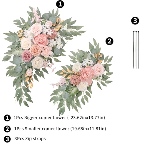 Arch Flowers (Pack of 2) for Wedding Ceremony Arbor and Reception Backdrop Decoration Wedding Welcome Signs Floral Birthday Party Decoration(White Pink) - color: White Pink
