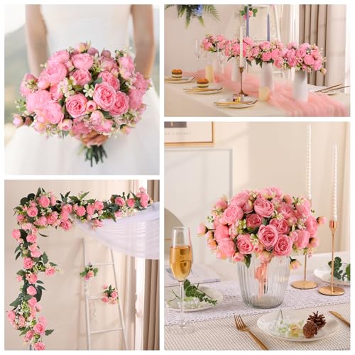 Luyue 8 Packs Peonies Artificial Flowers Vintage Faux Peony Bouquet Fake Flower for Vase Silk Floral Arrangements for Table Centerpiece Wedding Decoration Indoor Home Decor - color: Light Pink-8pcs