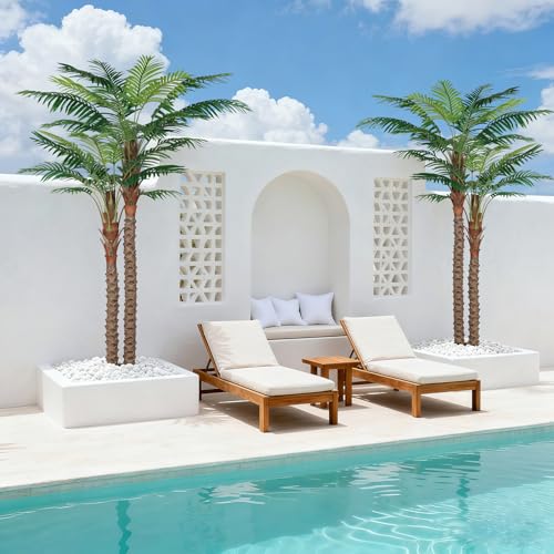 7FT UV-Resistant Faux Palm Tree–84in Realistic Artificial Palm Tree Indoor Outdoor, Tropical Fake Plant for Home Office Patio Poolside Yard Christmas Hotel Gift - size: 7ft