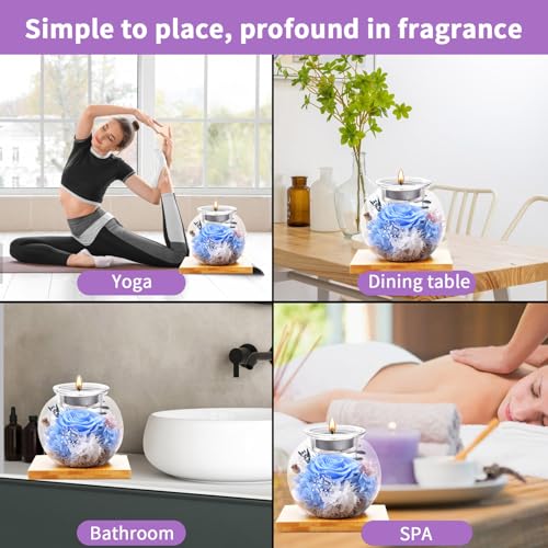 Flowers for Delivery, Preserved Flower in Glass Dome with Scented Candle, Long Lasting Rose Gifts for Women Wife Girlfriend on Christmas Mothers Day Valentines Day Birthday (Blue) - color: Blue