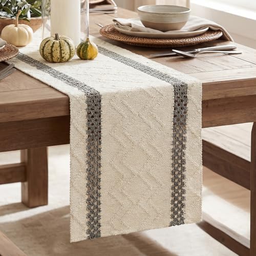 Artoid Mode Dark Grey Stripe Woven Table Runner, Seasonal Holiday Hollow Kitchen Dining Table Decoration for Home Party Decor 12x36 Inch - color: Dark Grey, size: 12" x 36", Table Runner