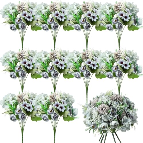 Tigeen Peonies Artificial Flowers Faux Roses Silk Flowers Hydrangea Artificial Bouquet for Wedding Table Centerpiece Floral Vase Home Office Bridal Decor(Pastel Blue,24 Bundles) - color: Pastel Blue
