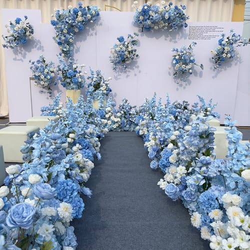 WEISPARK 100PCS Artificial Hydrangea Flowers, Fake Flowers Silk Hydrangea Full Flowers Heads with Stems for Wedding Home Party Shop Baby Shower Decor (Blue) - color: Blue