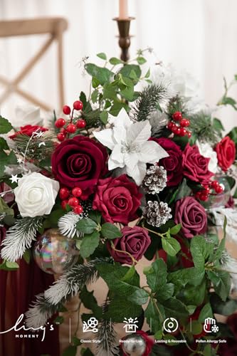 Ling's moment 2PCS Red Artificial Flower Garland Wedding Arch Flowers Christmas Floral Swags Table Centerpieces Rose Arrangements for Sweetheart Table Easel Wall Entryway Board Backdrop Decor - color: Red-red & White