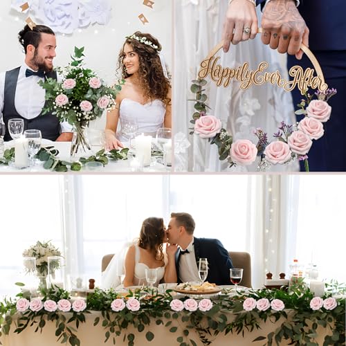 100PCS Light Pink Realistic Roses - Artificial Latex Foam Flowers with Bendable Stems & 24PCS Leaves for Wedding, Home and Party DIY Decor - color: Light Pink, size: 100