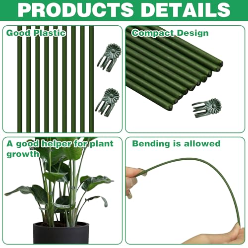 50Pcs Plant Stake Clip Set Green, Plant Sticks Supplies Support Tall, Useful Support Clips, Fine Workmanship Allow Bending Suitable for Various Plant Pots Indoors and Outdoors - color: 50Pcs