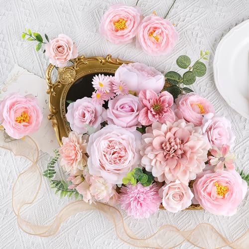Rose Artificial Flowers Combo Fake Flowers Rose Silk Flowers with Stems for DIY Wedding Bouquets Centerpieces Arrangements Table Decor Valentine's Day Bridal Baby Shower Party Home Decor(Nude Pink) - color: Nude Pink