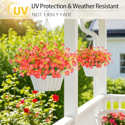MACTING Artificial Flowers for Outdoors 12 Bundles UV Resistant Fake Flowers No Fade Faux Outdoor Plants for Indoor Outside Planters Garden Porch Yard Window Home Summer Decorations(Rose Red) - color: Rose, size: 12PCS