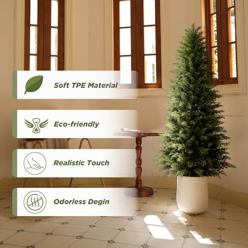 Mavis's Diary 5ft Artificial Cedar Topiary Tree, Set of 2 Realistic Faux Evergreen Shrub Plant in Planter, Indoor Outdoor Fake Cedar Tree for Front Porch, Entryway, Office & Home Decor - color: 2pack, size: 5FT