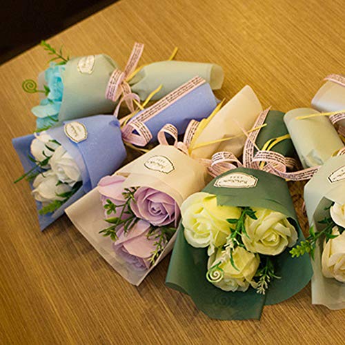 3 Heads Artificial Rose Bouquet Soap Flower Petals Valentine Day Gifts for Women, Best Friend and Girlfriend, Birthday, Christmas Valentine's Day from Daughter Son Husband, Artificial Flowers (Red)
