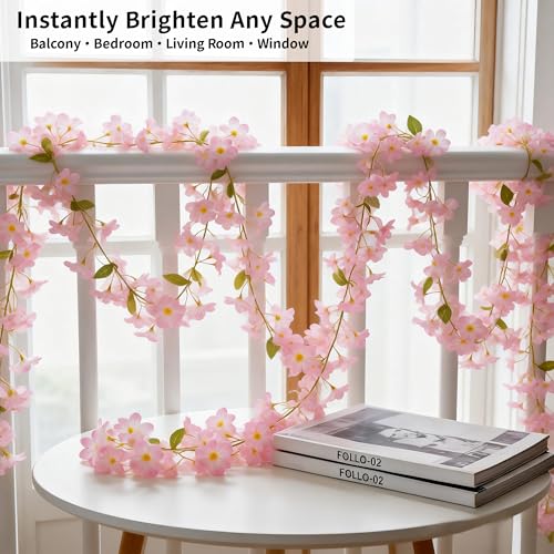 Pink Cherry Blossom Garland, 2‑Pack – 6FT Artificial Silk Flower Vines for Wedding, Party, Arch, Wall & Living Room Décor, Indoor/Outdoor - size: 6FT-Pink