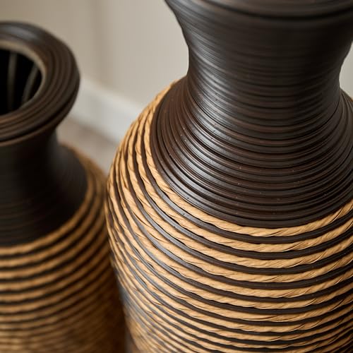 Floor PVC Decorated Vases Set of 3 for Gorgeous Home Decoration Large Classic PVC Vases 19.6in/23.6in/27.5in Height (Black+Yellow) - color: Black+yellow