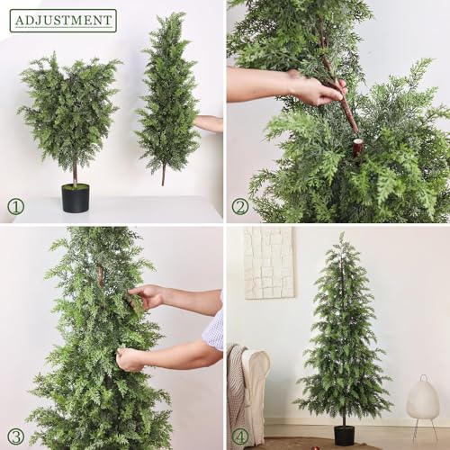 4FT Soft Textured Cedar Topiary Trees for Front Porch Decor, Artificial Shrubs Faux Plants Potted UV Resistant Fake Greenery for Outdoor Indoor Door Garden Farmhouse Home Decoration (Set of 2) - size: 4FT