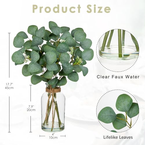 Fake Real-Touch Eucalyptus in Glass Vase with Faux Water – Realistic Faux Greenery Decor, 15.7" Tall, Artificial Eucalyptus Arrangement for Home, Farmhouse, Kitchen, Bathroom, Office - color: Forest Green