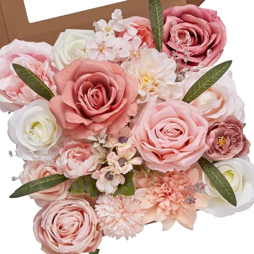 Serwalin Artificial Pink Flowers Spring Roses Silk Fake Flowers for DIY Wedding Bridal Bouquets Cake Flower Baby Shower Table Centerpieces Arrangements Decoration - color: A Athens Delicate Blush Pink, size: 1 Box