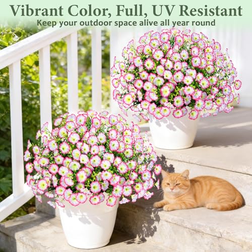 Yastouay Artificial Flowers for Outdoors, 14 Bundles Fake Outdoor Flowers, UV Resistant Artificial Plants & Flowers for Decoration, Pink Realistic Morning Glory for Outdoor Porch Garden Decoration - color: Pink, size: 14 Bundles