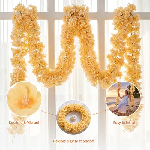 4 PCS Cherry Blossom Garland Artificial Silk Flower Vine Hanging Floral Decor for Wedding Arch Party Home Garden Wall Decoration (Champagne) - size: 70in-4pcs-Champagne