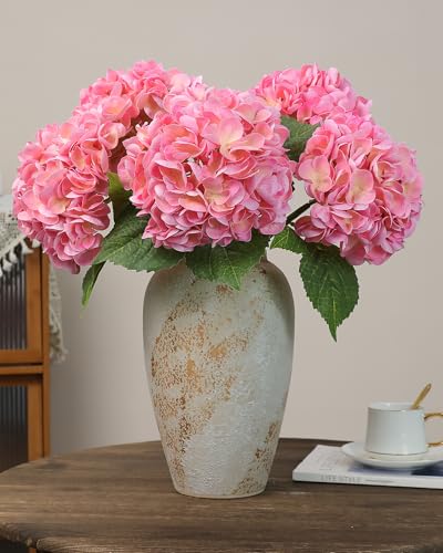 5pcs Pink Hydrangea Artificial Flowers Real Touch Latex Large Fake Hydrangeas 21in Lifelike Full Dried Faux Hydrangeas Flowers for Home Decor Wedding Party Arrangements - color: Pink, size: 5Pcs