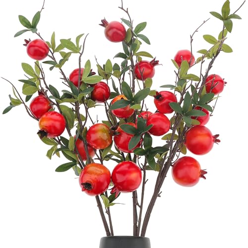 Woration 3PCS Artificial Pomegranate Tree Branches 37.4 inch Fake Vivid Fruit Pomegranate Berries Branches Lifelike Props Vase Home Party Decoration - color: 37.4 Inch Fake Pomegranate Branches