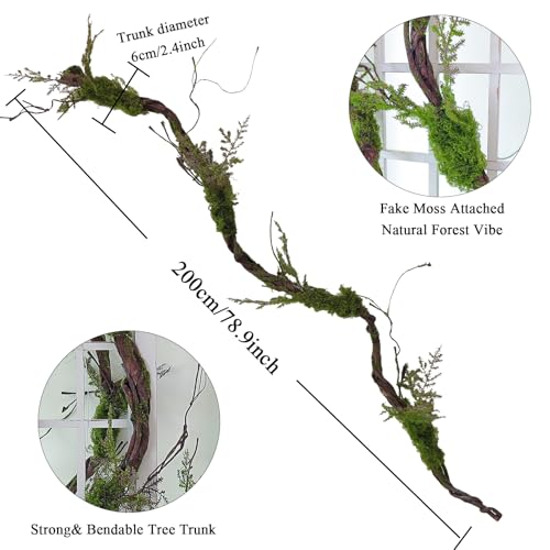 1Pcs 78.9inch Large Bendable Artificial Craft Moss Garland Faux Tall Tree Trunk Branches Grape Vines for Halloween Haunted Mansion Wedding Arch Room Outdoor Mantel Wall Hanging Forest Greenery Decor