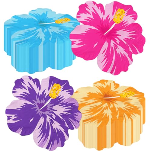 Tropical Napkins, Hawaiian Tropical Decoration 40pcs Luau Paper Floral Hibiscus Hawaiian Napkins For Summer Luau Party Supplies