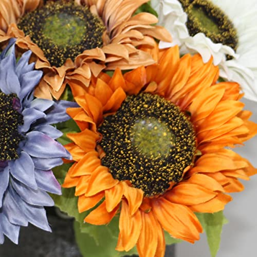 Olrla Long Stem Artificial Sunflower for Tall Vase, Silk Fake Fall Sunflowers for Home Wedding Party Decoration (6 Mixed Colors) - color: Mixed Color-long Stem