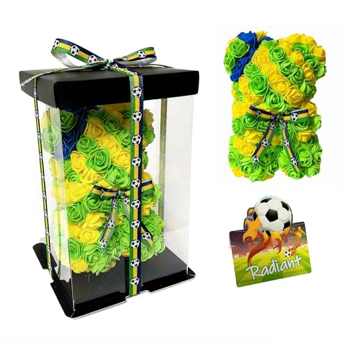 Brazil LED Artificial Rose Flower Bear, Valentine's Mother's Day, Christmas, Birthday,Thanksgiving Party Anniversary Girl Friend Wife Light Strips and Greeting Cards(BR) - color: Br