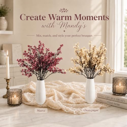 Mandy's 6 Bundles Artificial Mauve Baby’s Breath Flowers | 18.5 Inch Silk Gypsophila European Style Modern Home Decor Centerpiece Neutral Wedding Flower Arrangements - color: Mauve