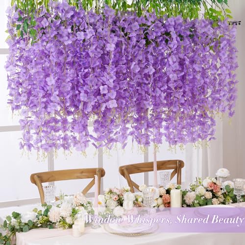 Waipfaru 40 Pack Purple Wisteria Hanging Flowers, Fake Hanging Flowers for Decoration, Artificial Flowers,Vines for Bedroom,Flower Garland for Home,Party,Garden, Wall,Wedding Decoration(3.6 Ft/Pcs) - color: Purple, size: 40 Pcs