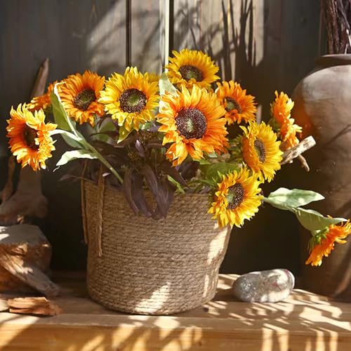 5pcs Artificial Sunflowers Vintage Fake Silk Sunflowers Fake Sunflowers Bouquet Large Sunflowers Decor for Home Hotel Office Wedding Party Garden(Orange) - color: Orange