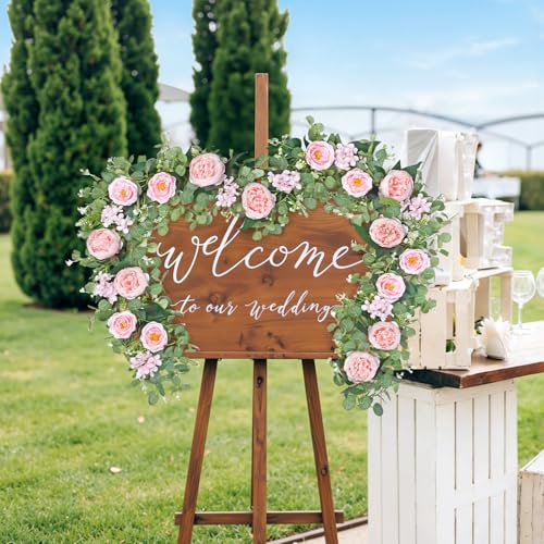 Betylifoy 2 Pack 6.2Ft Pink Flower Garland Artificial Eucalyptus Flower Garlands Fake Peony Rose Floral Vines Silk Hydrangea Hanging Vine Greenery Garland for Wedding Party Table Wall Backdrop Decor - color: Pink