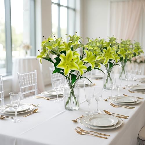 Artificial Lily Flowers,6 Pcs Faux Lily Flowers,Tiger Lily Branch with 3 Full Blooms and 4 Leaves (6, Green) - color: Green