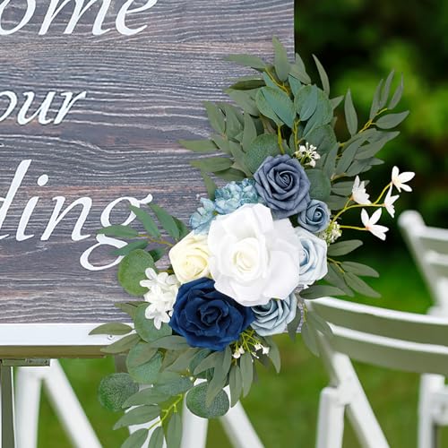 Wedding Arch Flowers (Pack of 2), Artificial Dusty Blue Flowers Faux Flower Swag Welcome Sign Floral Arrangements for Wedding Ceremony Reception Party Home Decor - color: Blue