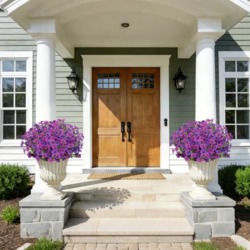 Artificial Flowers Faux Plants for Outdoor, 12 Bundles Realistic Silk Artificial Daisy with Eucalyptus, UV Resistant Fake Flower Plants for Outside Front Porch Garden Patio Decor (Lotus Purple) - color: Mix-lotus Purple