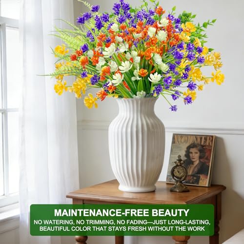 20 Bundles Artificial Flowers for Outdoors,Summer Spring Grass Camellia Fake Flowers Fern Plants Eucalyptus UV Resistant No Fade Greenery for Garden Porch Indoor Home Cemetery Fall Decor(Mix 6 Styles) - color: Mix 6 Styles, size: 20 Bundles