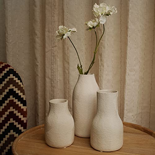 Ceramic Vases for Home Decor - Matte White Textured Vase Set of 3, Decorative Vases for Flowers, Pampas Grass Arrangement, Table Centerpieces, Office and Living Room Boho Decor - color: Textured Vase