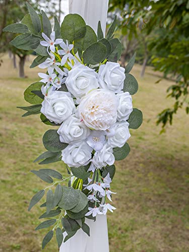 Lisuun Wedding Arch Flowers, Artificial Flowers for Decoration, Large Flower Swag for Boho Styles Wedding Ceremony Floral Decor - Pack of 2 - color: Pure White & Ivory White