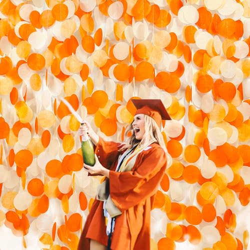 205 Ft Orange Party Decorations Big Circle Dots Backdrop Garland Ombre Orange Tissue Paper Polka Dot Hanging Streamer for Birthday Engagement Wedding Fall Autumn Thanksgiving Harvest Party Supplies - color: Orange