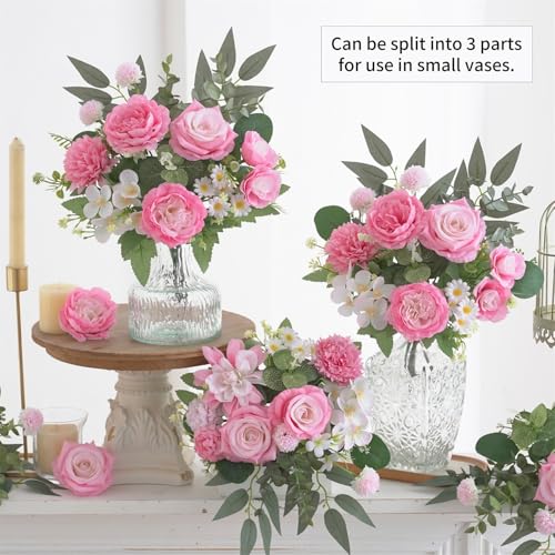10 Pcs Mixed Artificial Flowers Set, Artificial Peony Bouquet Fake Rose Flower Silk Floral Arrangements for Table Centerpiece Home Wedding Party Bridal Vase Decoration(Pink, 6 Bouquets & 4 Stems) - color: Light Pink, size: Mixed 10pcs