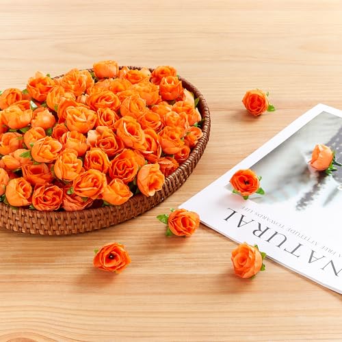 SITUMEIZI 100 Pcs 1.3 inches Mini Orange Roses Head Fall Orange Roses Artificial Flowers for Wedding Decor, Graduation Cap, Cake, DIY Flower Wall Mother's Day Home Party Decor - color: Orange