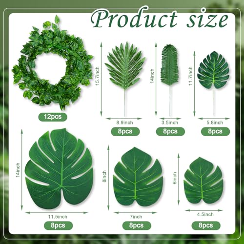 XunYee 60 Pcs Total 82.5 ft Jungle Theme Party Decoration, Tropical and Monstera Palm Leaves, 2026 Artificial Ivy Rattan Vines, Fake Greenery Faux Leaves for Baby Shower Safari Party Decoration Set - style: Ivy Vines